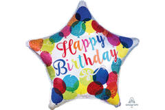 Foil Balloon - Shape - Star - Happy Birthday - Holographic Glitter - 48 cm